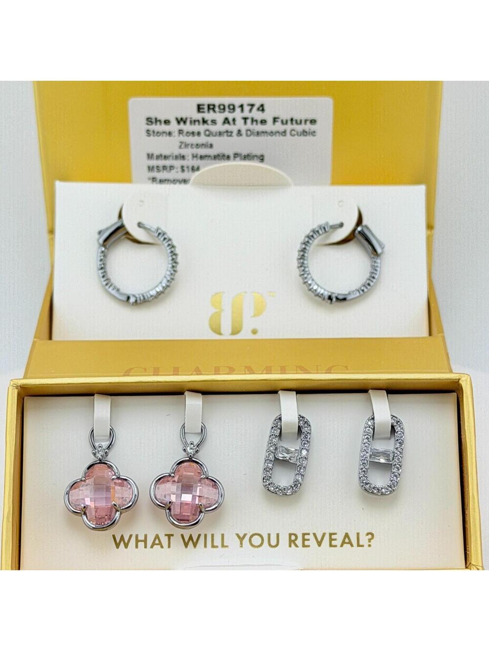 Bomb Party Charming Hoops "She Winks At The Future" Clovers Pink on Hematite
